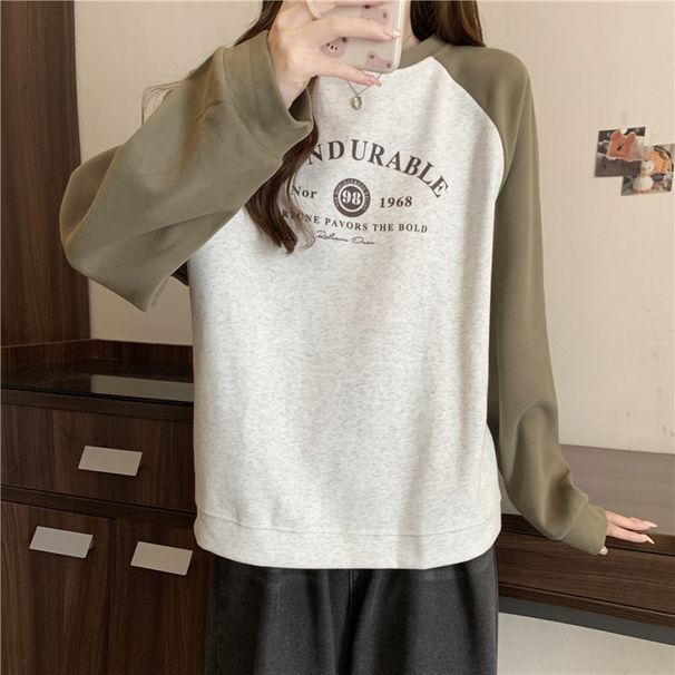 Real Shot Of Foreign Trade Women's Sweatshirt With Contrasting Color Letter Print, Raglan Long Sleeves, Round Neck For_ecoleips.com