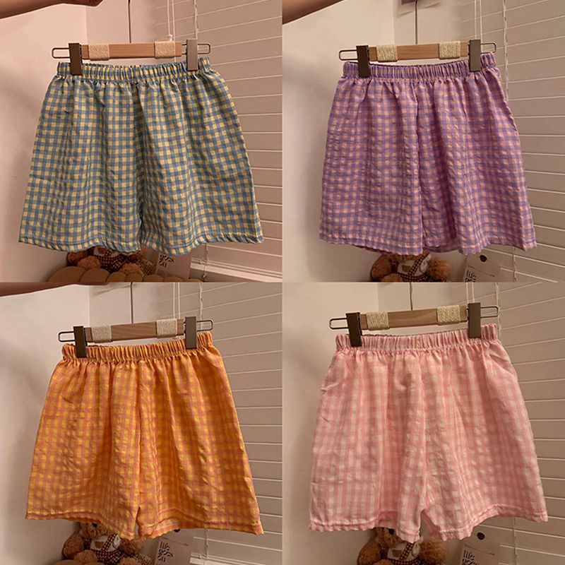 New Summer Shorts Pajamas Cotton Women Shorts Women's Bottoms Soft Pants Plaid Print Loose Pants Womens Pajama Pant_ecoleips.com