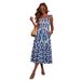 New European And American Women's Fashion 2025 Summer Dress, Printed, Sexy Square Neck, Waist-Cinching, Ruched,_ecoleips.com