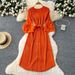 Women's Clothing Fashion Dress For Women With Waist Hugging Straps And Three Dimensional Flowers Trumpet Sleeves And Pleated Long Skirt_ecoleips.com