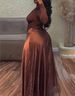 Elegant Plus Size Evening Dress For Women – Off-Shoulder Long Sleeve Bodycon Maxi Dress (Brown, Stretch Knit Fabric)_ecoleips.com
