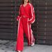 Women's Casual Solid Color V-Neck Top With Drawstring Jogger Pants Two-Piece Lounge Set – Comfortable & Stylish Sportswear For Everyday Wear_ecoleips.com