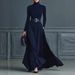 Women's Long Sleeve Solid Color Fitted High Neck Dress Autumn Winter Independent Website Exclusive_ecoleips.com