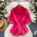 Women's Korean Style Short Sleeve Cardigan Fitted Waist Elegant Shirt Sophisticated French Style Top For Commuter Loose Fit Spring_ecoleips.com