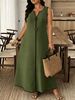 Plus Size Spring And Summer Elegant Casual Long Loose Sleeveless Dress_ecoleips.com