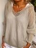 Women's Openwork Knitted Hooded Sweater, Loose Long Sleeve V Neck Hollow Out Pullover, Casual Lightweight Breathable Jumper For Daily Wear Streetwear_ecoleips.com