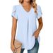 2023 Popular Item On Independent Sites, Wish, And .: Summer Simple Women's V-neck Petal Sleeve Shirt_ecoleips.com