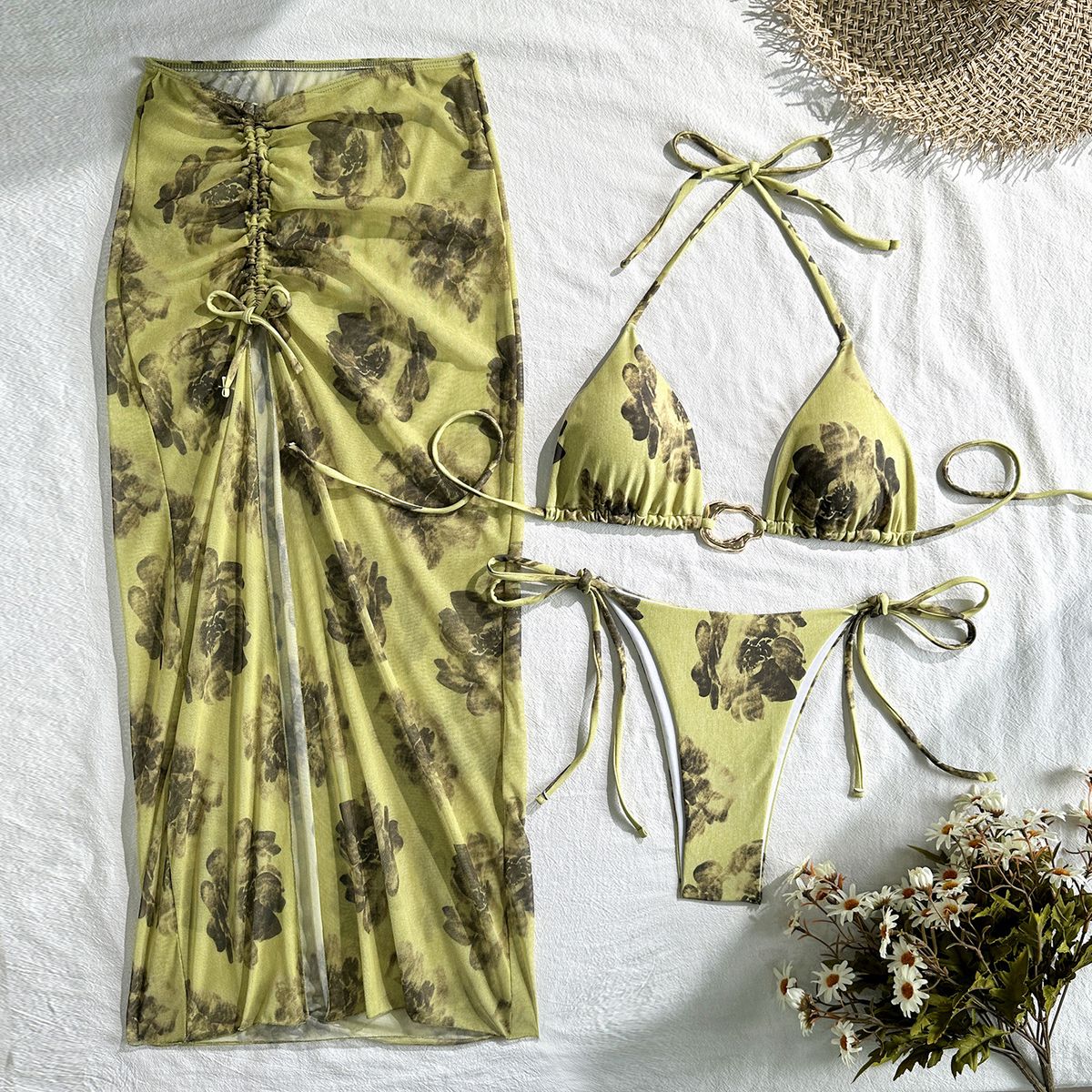 Sexy Women's Three Piece Bikini Swimsuit Printed Beach Vacation And American New Style_ecoleips.com