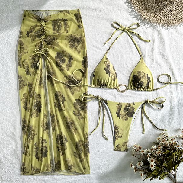 Sexy Women's Three Piece Bikini Swimsuit Printed Beach Vacation And American New Style_ecoleips.com