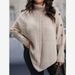 Textured Cable-Knit Sweater – Oversized Batwing Sleeve Pullover With Button Accents (S-XL, Minimalist Neutrals, Avant-Garde Streetwear Staple)_ecoleips.com
