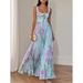 Women's Floral Suspender Dress European American Style Casual Comfortable Pleated Long Skirt for Vacation Fashion_ecoleips.com