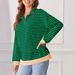 . 2024 European And American Cross-Border Trade Autumn Winter New Striped Crewneck Color-Block Loose Long Sleeve_ecoleips.com