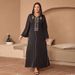 Verve Muslim Ethnic Embroidered Satin Long Sleeve Plus Size Loose Dress Robe_ecoleips.com