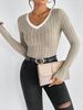 Women's Slim Sexy Knit Long Sleeve Top Women's V-Neck Neck Edge Clash Top New Autumn And Winter Women's Casual Pullover_ecoleips.com