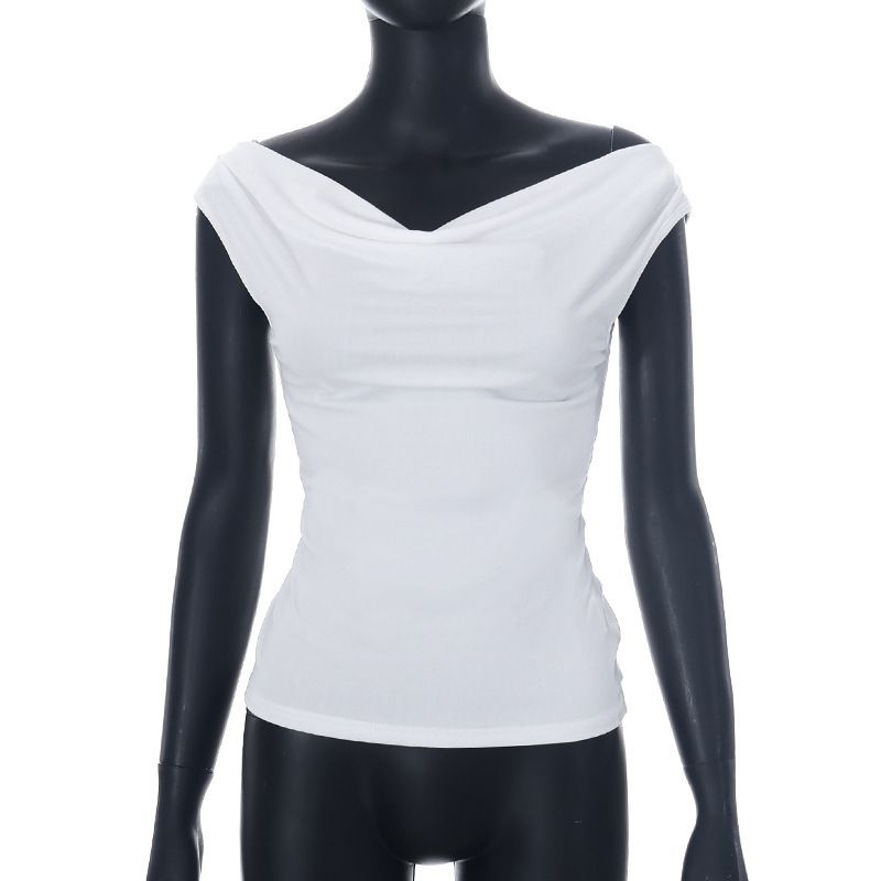 Women's Fashion Summer Solid Color Off-Shoulder Sleeveless Tie Sexy Vest Top T-Shirt_ecoleips.com