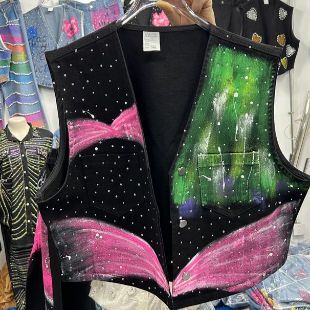 Women's Clothing Hot Drilling Hand Painted Printed Denim Vest Goodwill Women's Summer Hot Drilling Butterfly Denim Trousers Two Piece Set_ecoleips.com