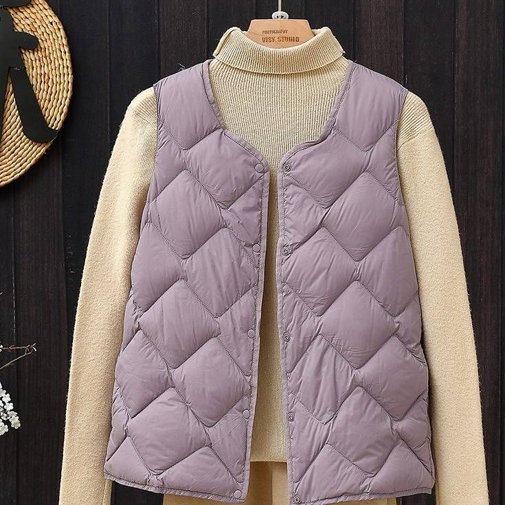 Women's Lightweight Down Vest With White Duck Feather, Short Sleeveless Puffer Jacket, Soft Cloud-Like Design, Slim Fit For Casual & Office Wear_ecoleips.com