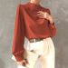 Women's Clothing Elegant And Sophisticated Elegant Brick Red Blouse – High Neck Relaxed Fit Long Sleeve Top For Effortless Sophistication_ecoleips.com