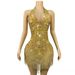 Luxurious Deep V Halter Neck Backless Mini Dress Gold Rhinestone Tassel Sexy Women's Party Wear For Cocktail Performances_ecoleips.com