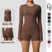 Women's Clothing Solid Color Double Sided Sanded Breathable Tight Yoga Suit Sports Running Fitness Eight Piece Set_ecoleips.com