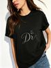 Women Elegant Cursive Dr Letter Line Butterfly Graphic T Shirt Round Neck Loose Minimalist Summer Casual Tops_ecoleips.com