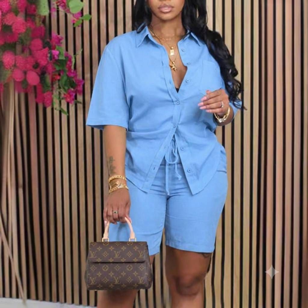 Women's Clothing Fashion Suits Solid Color Shirts And Shorts Short Sleeved Suits_ecoleips.com