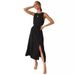 2026 European And American Cross-border Foreign Trade Round Neck, Solid Color, Elegant, Bodycon, With Slit, Women's_ecoleips.com