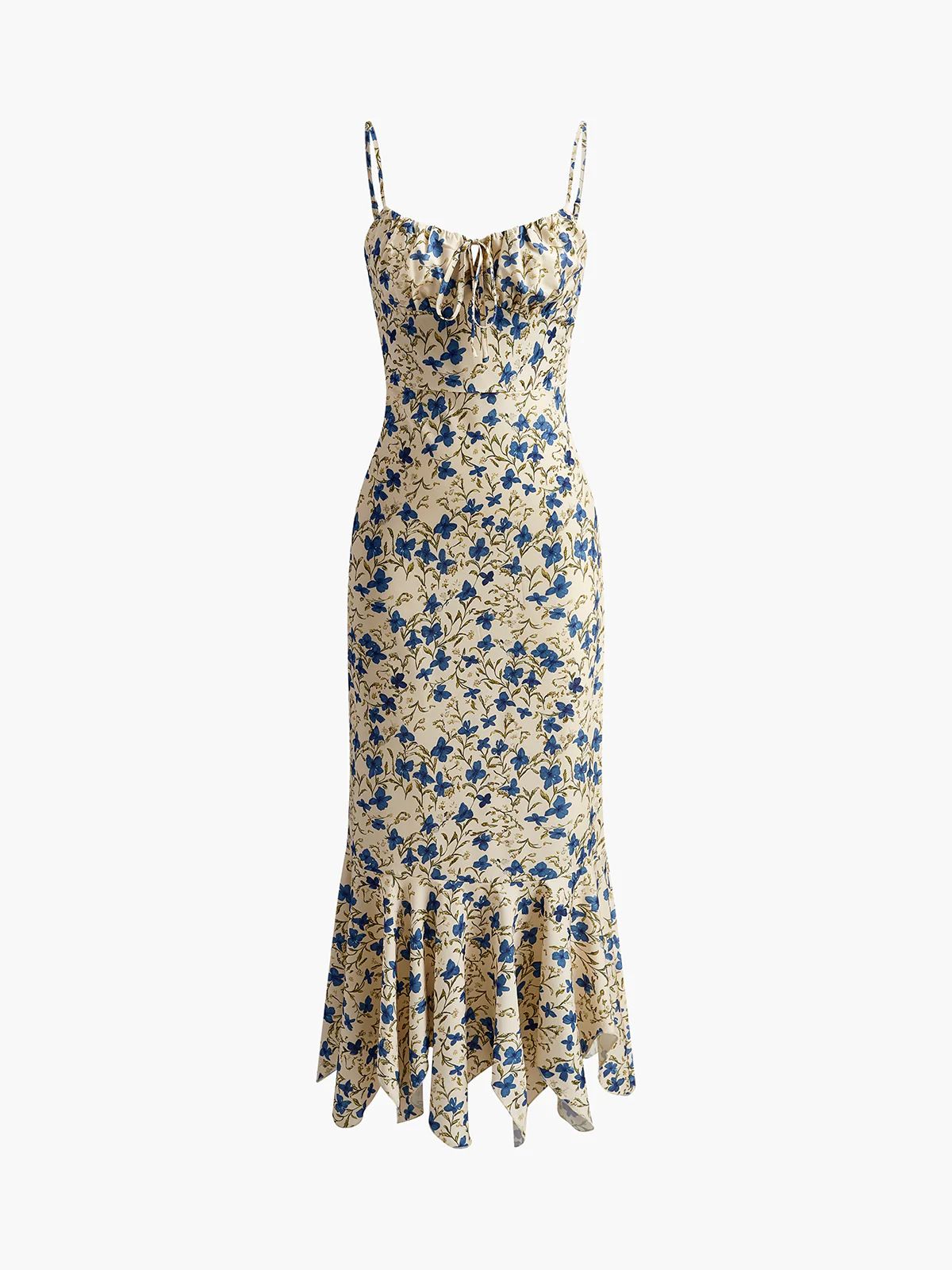 New European American Chic Floral Print Long Dress for Women Spaghetti Strap Slim Waist Bodycon Style Vacation Wear_ecoleips.com
