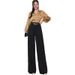Elegant High-Waisted Wide-Leg Pants For Women - Stretch Polyester Trousers With Metallic Accents, Office & Casual Wear_ecoleips.com