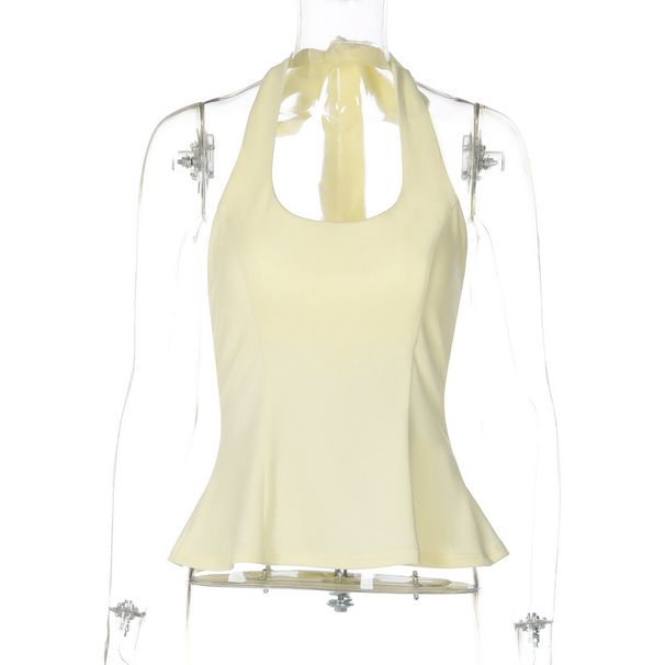 Crisscross Back Halter Top – Sexy & Chic Women's Bodycon Cami With Adjustable Ties, Pure Color Staple For Clubbing & Streetwear_ecoleips.com