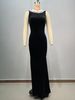 Women's Clothing New Black Pearl Diamond Slim Sexy Round Neck Velvet Large Backless Light Luxury Annual Meeting Dinner Dress_ecoleips.com