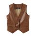 Women's Clothing Leather Vest Sleeveless New Fashionable Loose PU Vest Short Brown Spring Outerwear_ecoleips.com