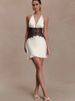 JULISSA MO Patchwork Lace Sexy Backless Mini Dress Women White Deep V-neck Halter Dress Winter Skinny Elegant Party Club Dresses_ecoleips.com