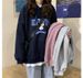 letter Print Hooded Oversized American Street Style Sweatshirt For Women, Autumn And Winter, Fleece-lined,_ecoleips.com
