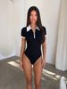 Spice Girls Style Women's Onesie Skinny Fashion Contrast Color Polo Neck Zipper Short Sleeve Slim Daily Party Commuter_ecoleips.com