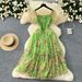 Women's Clothing Tea Break Chiffon Dress Waist Temperament One Shoulder Puff Sleeve Mesh Skirt_ecoleips.com
