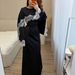 Elegant Lace Trim Long Sleeve Dress Slimming A-Line Wrap Style for Women in Silver Gray Black White Sizes S M L XL_ecoleips.com