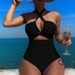 High Waist One Piece Swimsuit for Women Solid Color Sexy Backless Neck Conservative Design_ecoleips.com