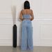 Fashion Suspender Tube Top Denim Top Pocket Straight Workwear Women's Jeans Suit_ecoleips.com