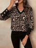 Women’s Leopard Print V-Neck T-Shirt – Oversized Long Sleeve Blouse (S-XXL, Casual & Office Wear)_ecoleips.com
