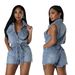 Women's Clothing High Elasticity Short Sleeved Loose Washed Denim Jumpsuit Bodysuit For Formal & Casual For Women_ecoleips.com