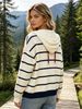 Stripe Heart Embroidery Pit Rib Knit Hooded Cardigan, Loose Lightweight Breathable Soft Skin-touch Long Sleeve Button Drawstring Knit Jacket_ecoleips.com