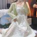 Plus Size Women's Mori Style First Love Strap Thin Sunscreen Cardigan Slimming Dress Two-Piece Set_ecoleips.com