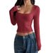 Women's Slim-Fit Ribbed Long Sleeve T-Shirt – High Neck & Cropped Casual Top For Streetwear & Daily Wear_ecoleips.com