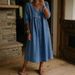 Women's Casual Fashion Mid Sleeve V Neck Pullover Faux Denim Dress Multi Color New_ecoleips.com