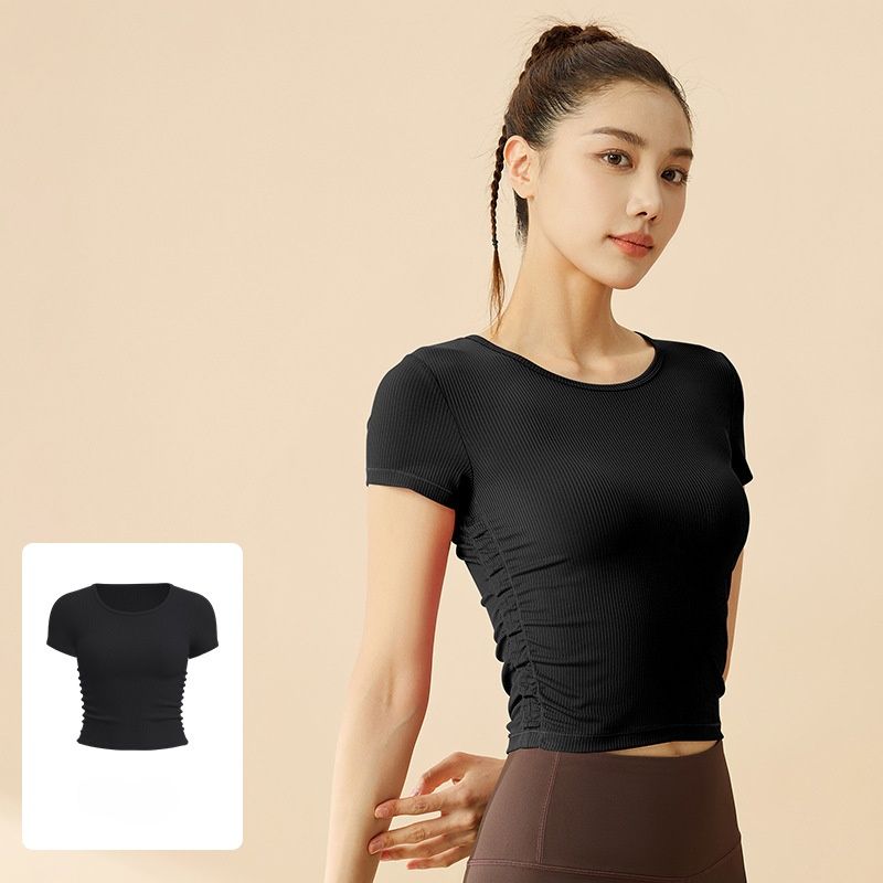 Juyitang Striped Sports T-Shirt For Women New Breathable Fitness Short Sleeve Summer Slimming Yoga Top_ecoleips.com