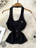 Fashionable Design Halter Neck Backless Single-breasted Slim-fit Knitted Vest For Women, Stylish Outerwear Top_ecoleips.com