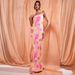 23 European And American Cross-Border Hot-Selling Strapless Printed Ruched Slimming Bow Long Dress HY024_ecoleips.com