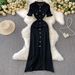 Women's Clothing High Grade Round Neck Petal Sleeve Hollow Knitted Dress For Women In Summer Single Breasted Waist Slim Long Skirt_ecoleips.com