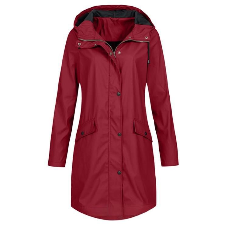 Women's Casual Long Hooded Windbreaker Coat With Front Button Closure, Lightweight Spring & Fall Jacket For Everyday Wear_ecoleips.com